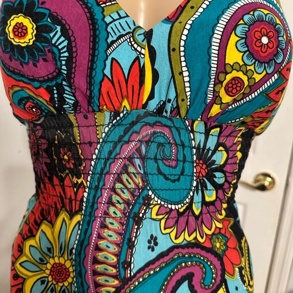 Paisley Halter Maxi Dress Colorful Floral Print Sleeveless Long Dress - Picture 7 of 16